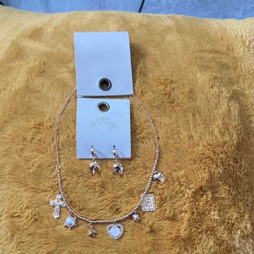 Urban Outfitters Gold Charm Necklace with freeEarrings